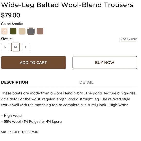 NWT Gentle Herd Wide-Leg Belted Wool-Blend Trousers, brown, size M - Picture 7 of 10